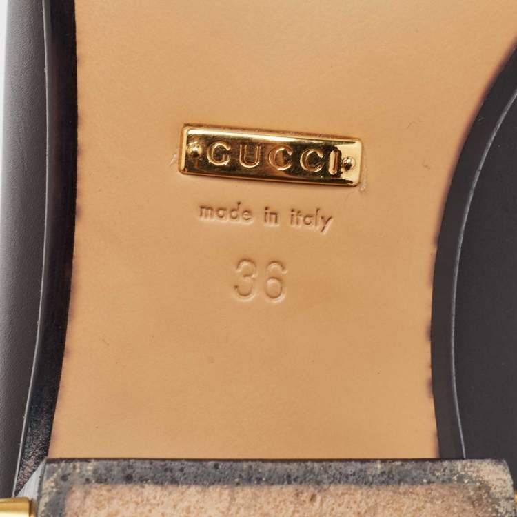 Pre Owned Gucci  Black Leather Double GG Slip On Loafers Size 36    