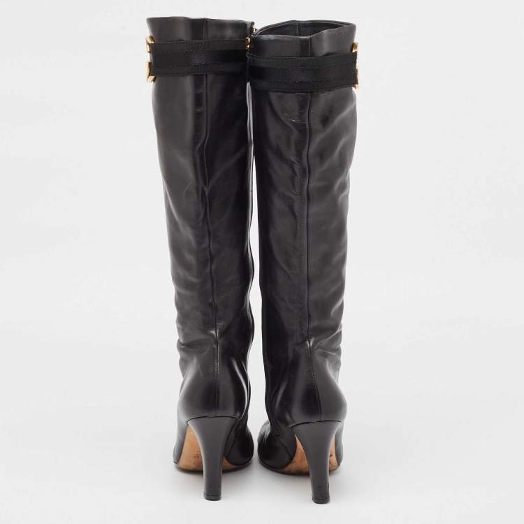 Pre Owned Gucci Black Leather Sukey Knee Length Boots Size 38