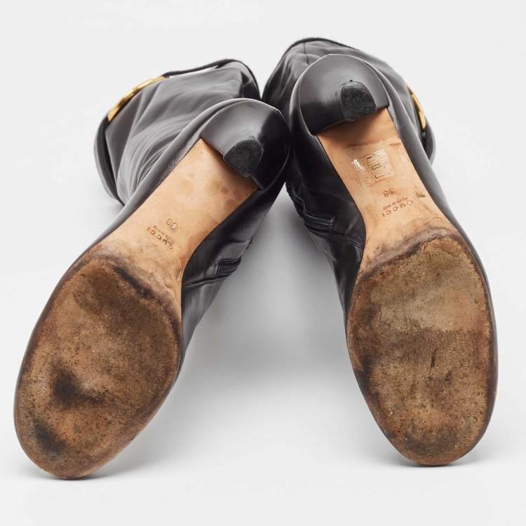 Pre Owned Gucci Black Leather Sukey Knee Length Boots Size 38