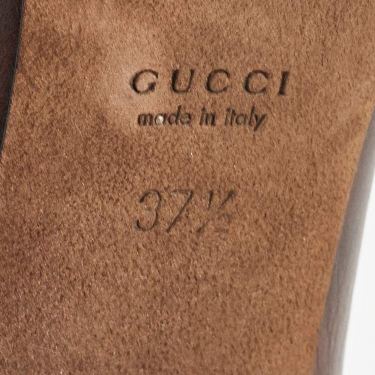 Pre Owned Gucci Brown Leather Horsebit Open Toe Pumps Size 37.5