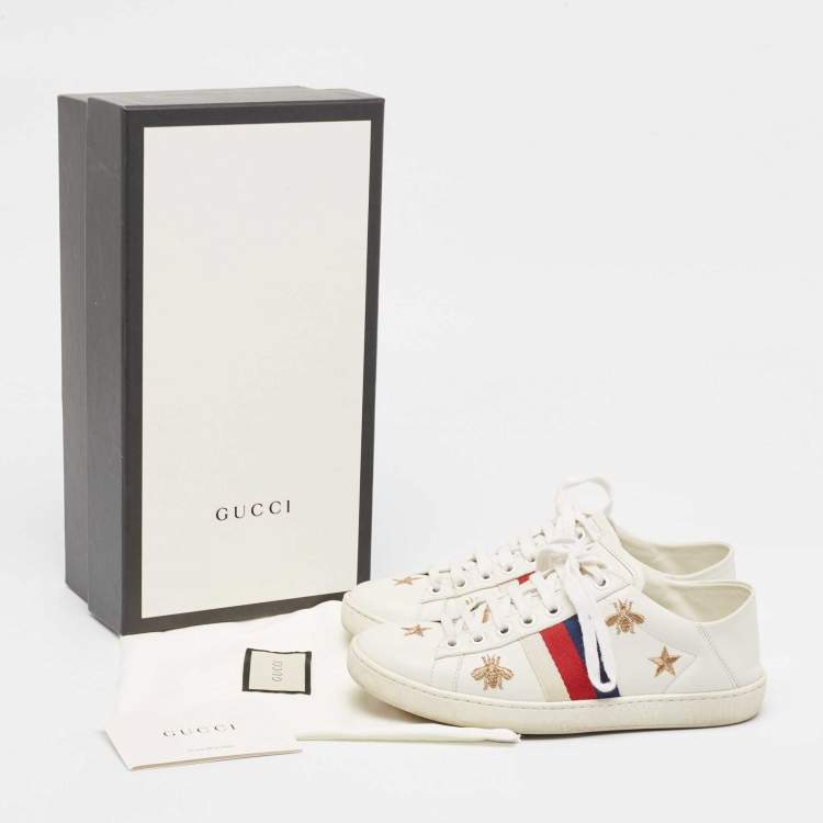 Pre Owned Gucci White Leather Star Ace Low Top Sneakers Size 34.5