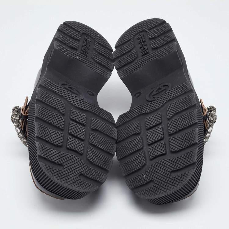 Pre Owned Gucci Black Leather Dionysus Accent Platform Loafers Size 40