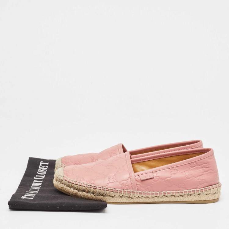 Pre Owned Gucci Pink GG Leather Slip On Espadrilles Flats Size 39.5