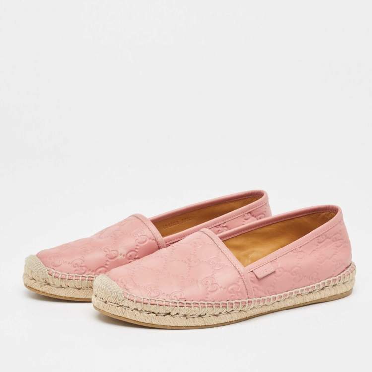 Pre Owned Gucci Pink GG Leather Slip On Espadrilles Flats Size 39.5