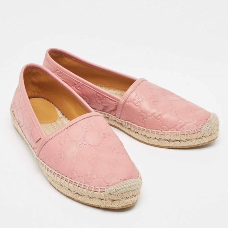 Pre Owned Gucci Pink GG Leather Slip On Espadrilles Flats Size 39.5