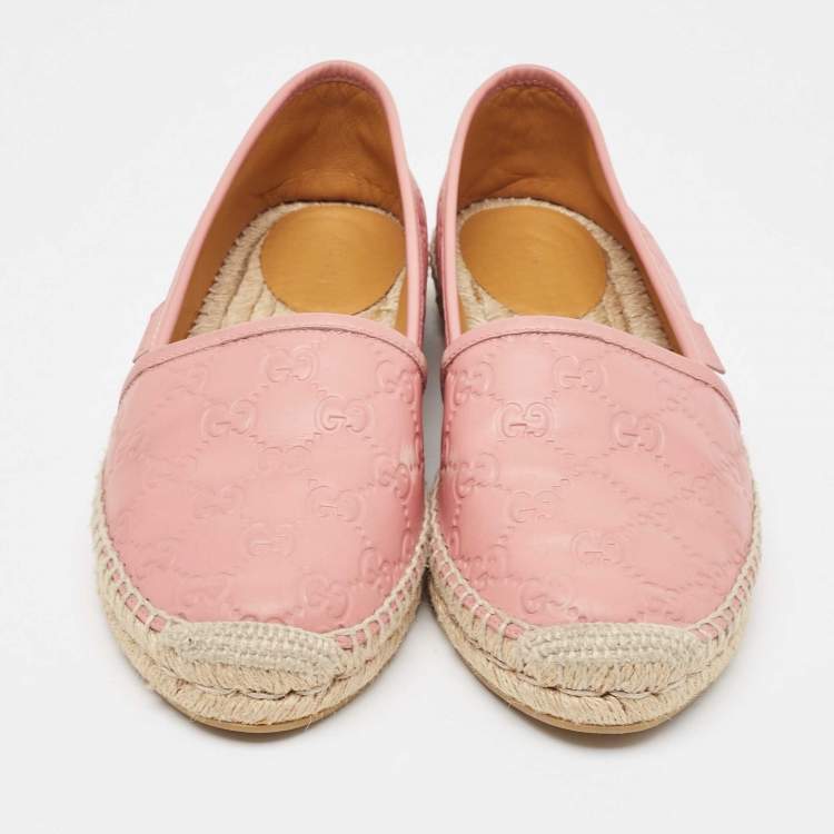 Pre Owned Gucci Pink GG Leather Slip On Espadrilles Flats Size 39.5
