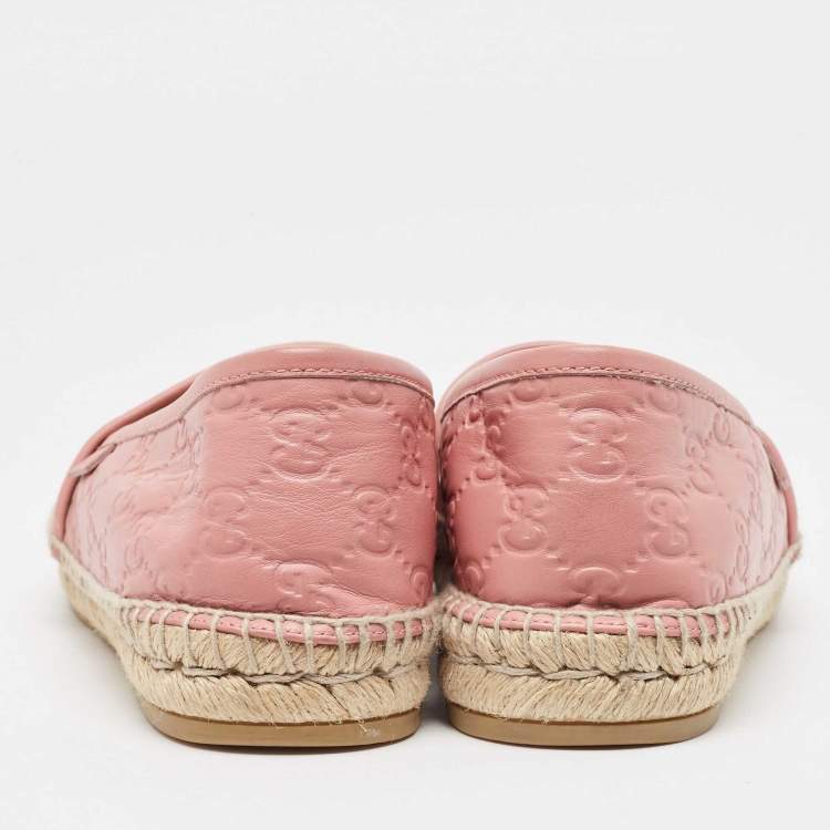 Pre Owned Gucci Pink GG Leather Slip On Espadrilles Flats Size 39.5