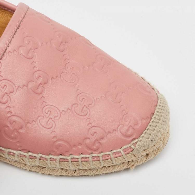Pre Owned Gucci Pink GG Leather Slip On Espadrilles Flats Size 39.5