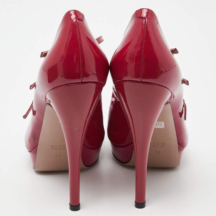 Pre Owned Gucci Pink Patent Leather Buckle Strappy Peep Toe Platform Pumps Size 40