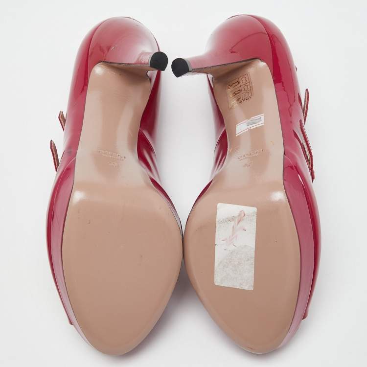 Pre Owned Gucci Pink Patent Leather Buckle Strappy Peep Toe Platform Pumps Size 40