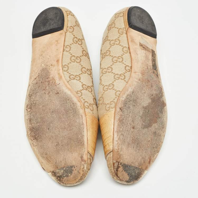 Pre Owned Gucci Beige GG Canvas Ballet Flats Size 38.5