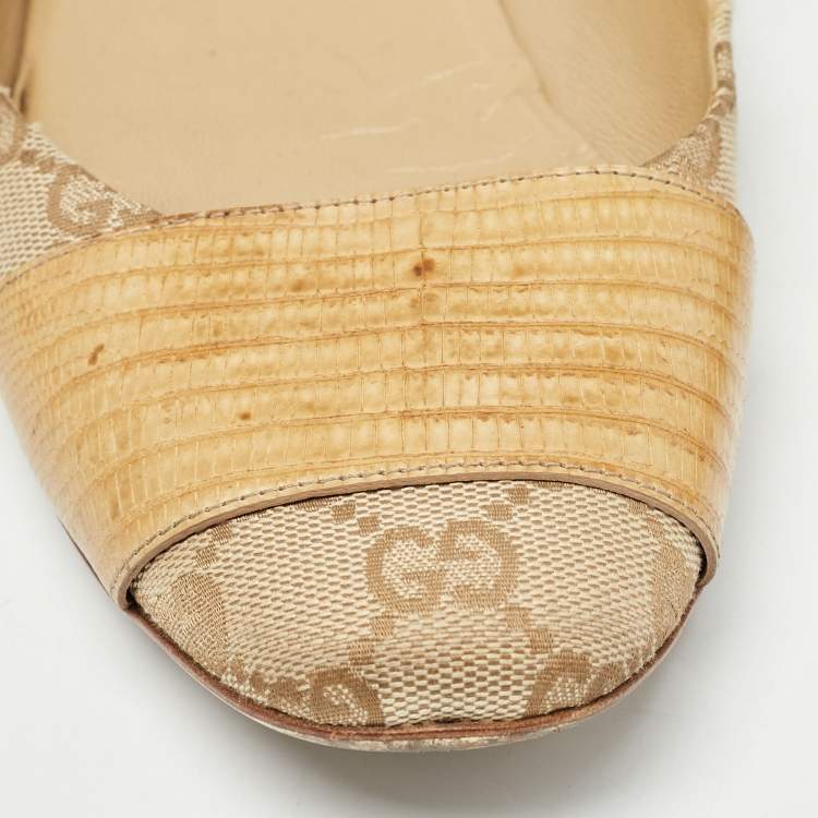 Pre Owned Gucci Beige GG Canvas Ballet Flats Size 38.5