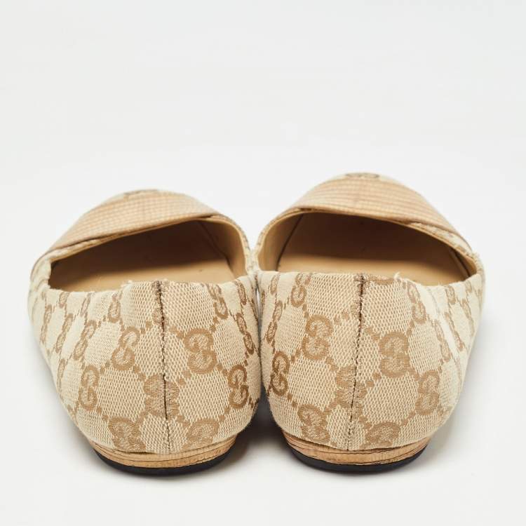 Pre Owned Gucci Beige GG Canvas Ballet Flats Size 38.5