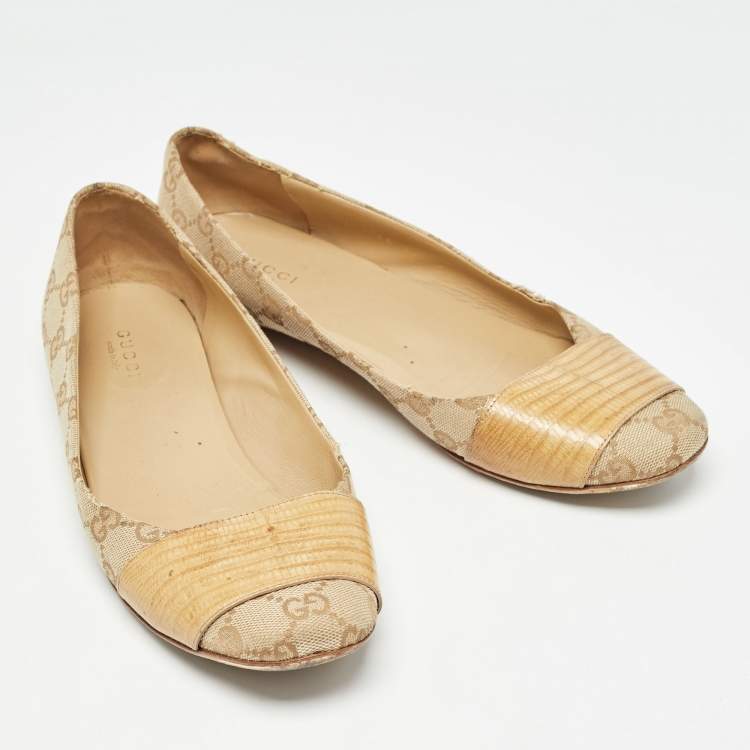 Pre Owned Gucci Beige GG Canvas Ballet Flats Size 38.5