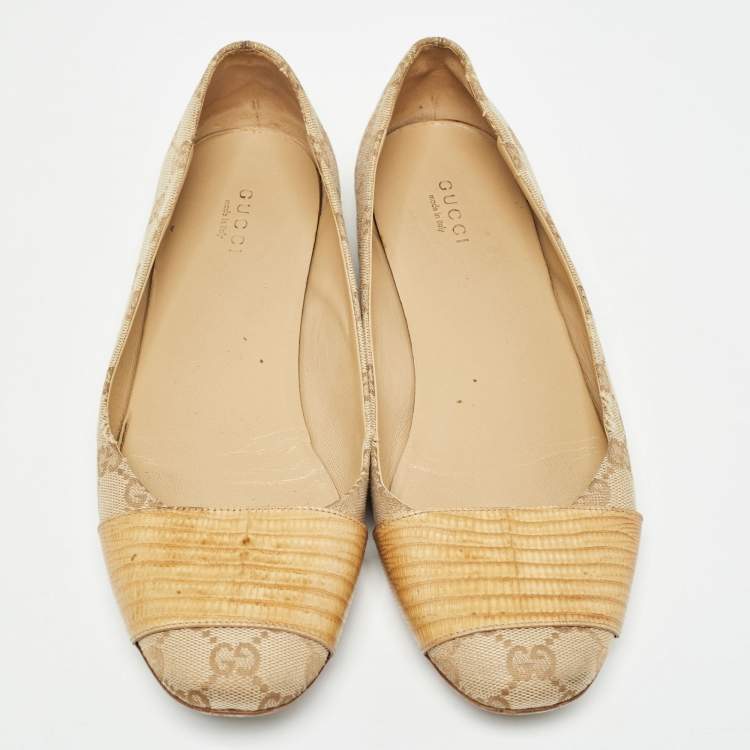 Pre Owned Gucci Beige GG Canvas Ballet Flats Size 38.5