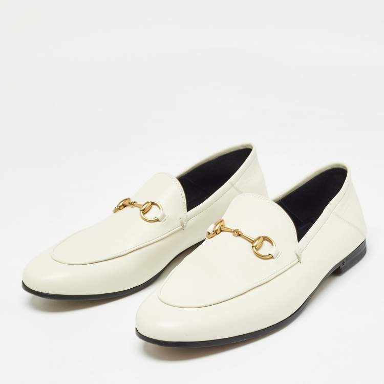 Pre Owned Gucci Cream Leather Jordaan Loafers Size 40