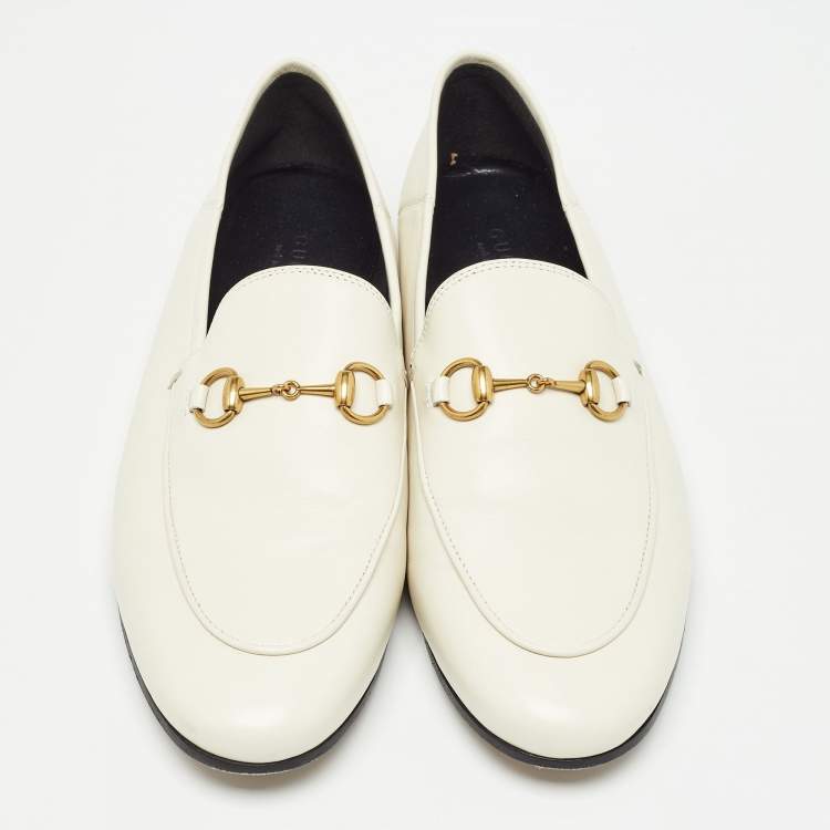Pre Owned Gucci Cream Leather Jordaan Loafers Size 40