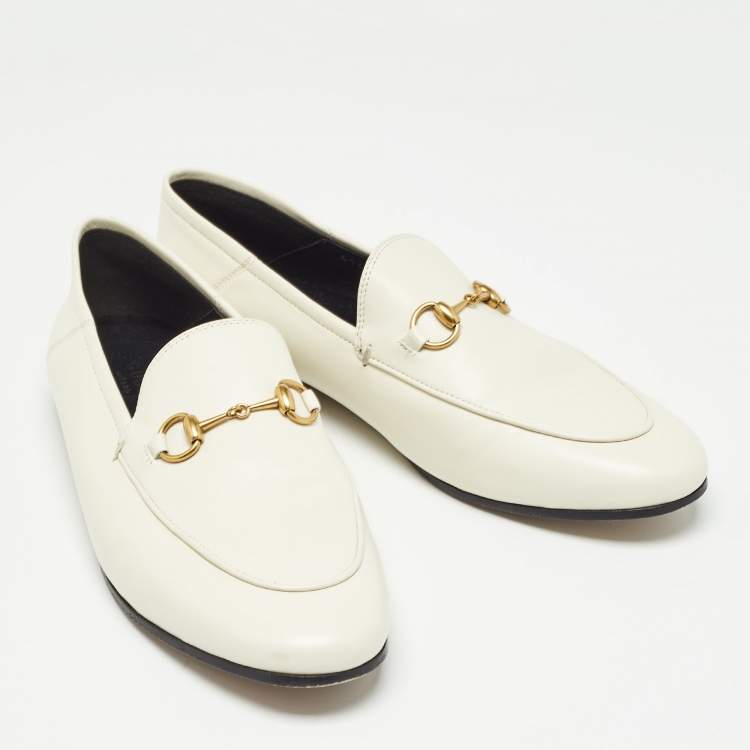 Pre Owned Gucci Cream Leather Jordaan Loafers Size 40