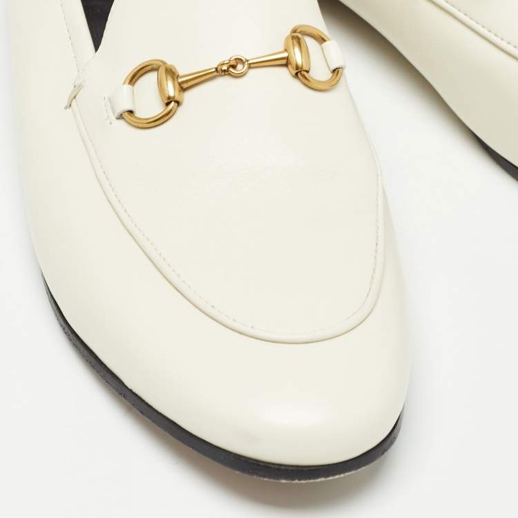 Pre Owned Gucci Cream Leather Jordaan Loafers Size 40