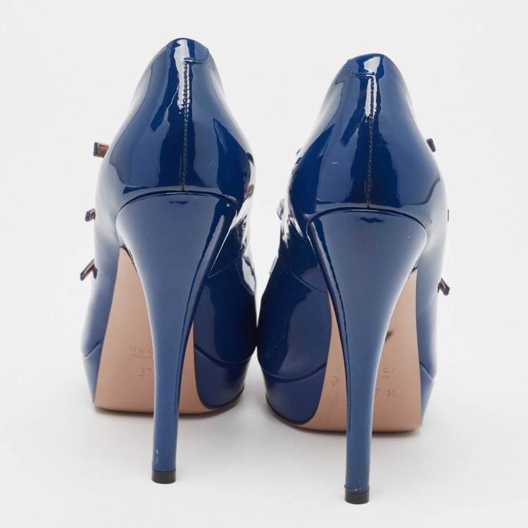 Pre Owned Gucci Blue Patent Leather Lisbeth Pumps Size 37.5