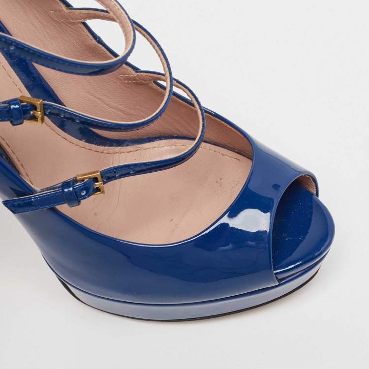 Pre Owned Gucci Blue Patent Leather Lisbeth Pumps Size 37.5