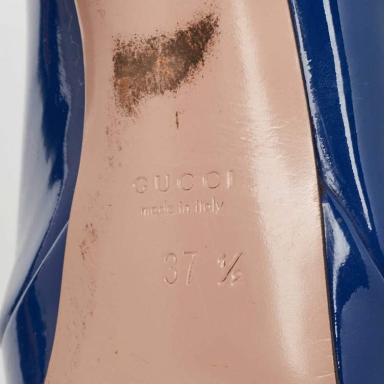 Pre Owned Gucci Blue Patent Leather Lisbeth Pumps Size 37.5