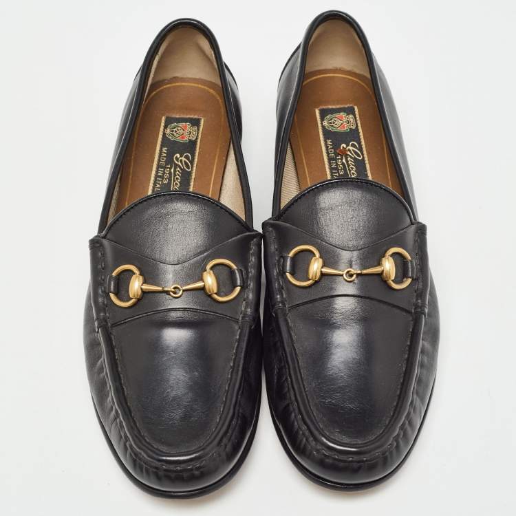 Pre Owned Gucci Black Leather Horsebit 1953 Slip On Loafers Size 37.5