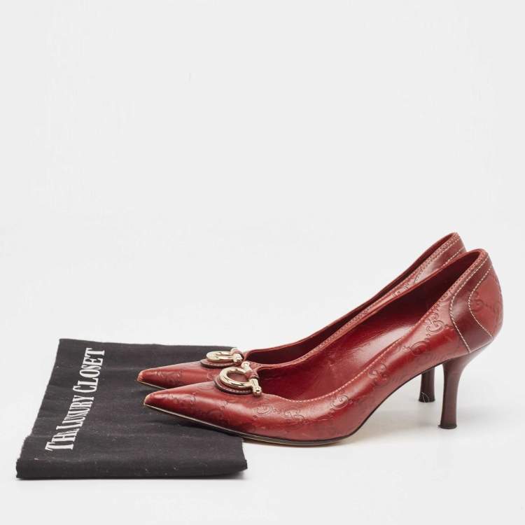 Pre Owned Gucci Red Guccissima Leather Icon Bit Pointed Toe Pumps Size 36.5