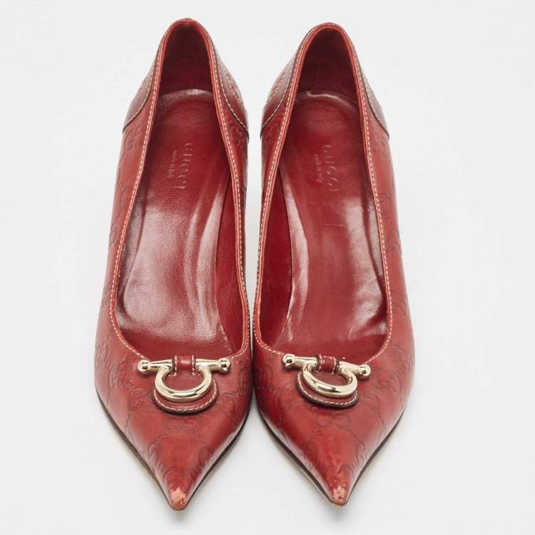 Pre Owned Gucci Red Guccissima Leather Icon Bit Pointed Toe Pumps Size 36.5