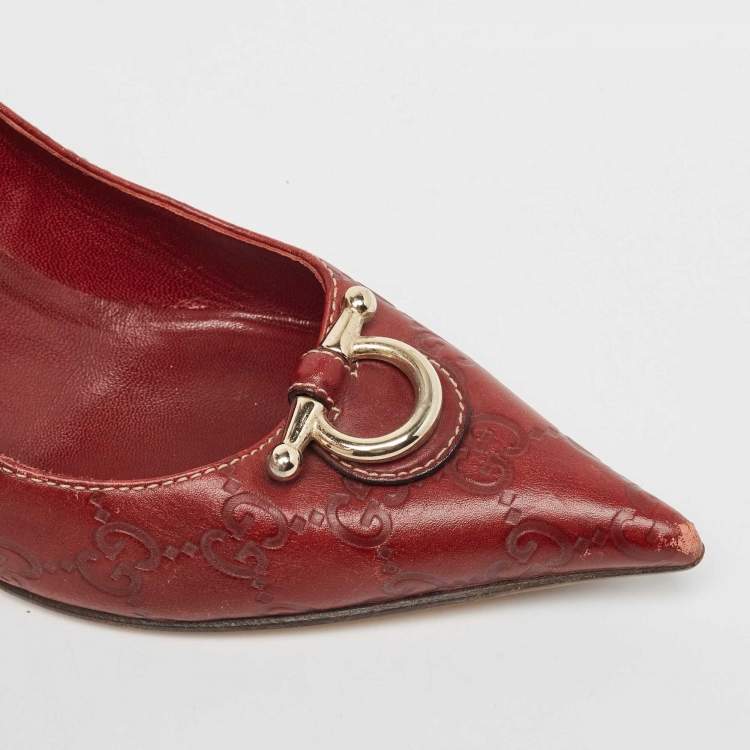 Pre Owned Gucci Red Guccissima Leather Icon Bit Pointed Toe Pumps Size 36.5