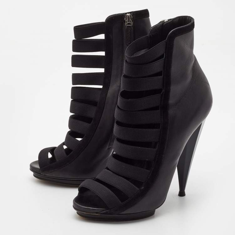 Pre Owned Gucci Black Leather Elastic Olimpia Open Toe Booties Size 37