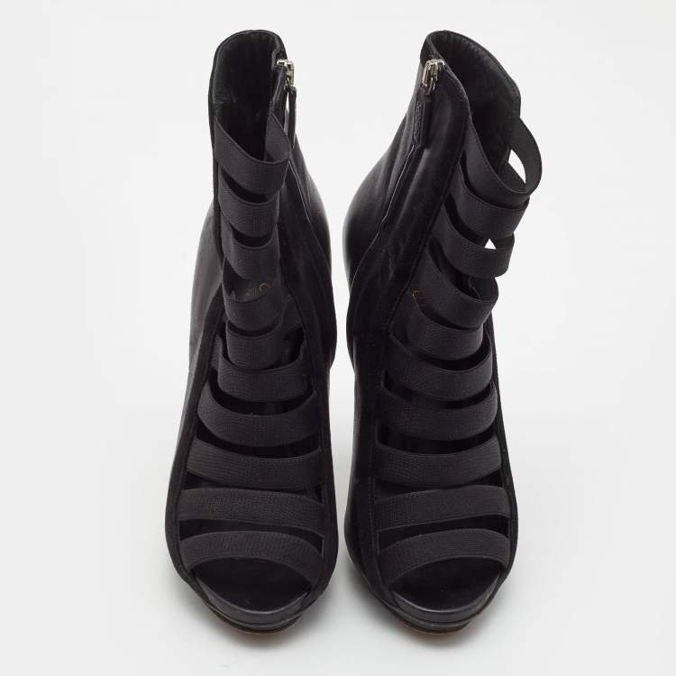 Pre Owned Gucci Black Leather Elastic Olimpia Open Toe Booties Size 37
