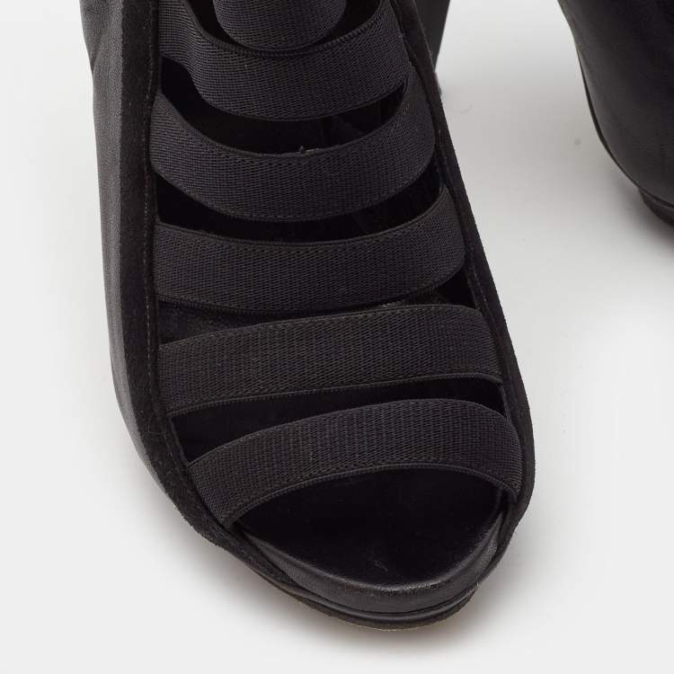 Pre Owned Gucci Black Leather Elastic Olimpia Open Toe Booties Size 37