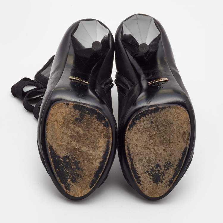 Pre Owned Gucci Black Leather Elastic Olimpia Open Toe Booties Size 37