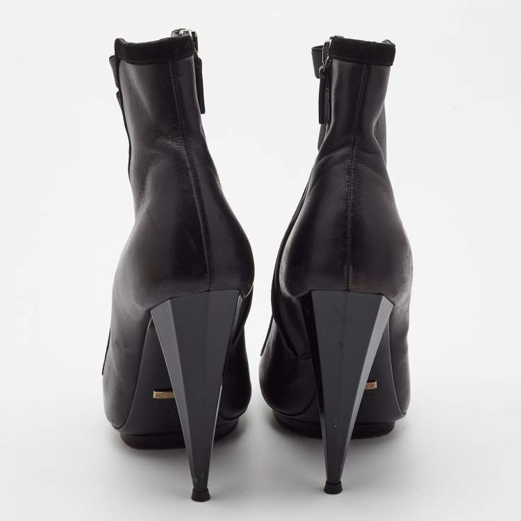Pre Owned Gucci Black Leather Elastic Olimpia Open Toe Booties Size 37