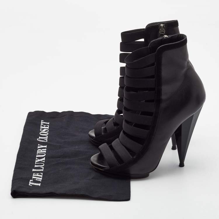 Pre Owned Gucci Black Leather Elastic Olimpia Open Toe Booties Size 37