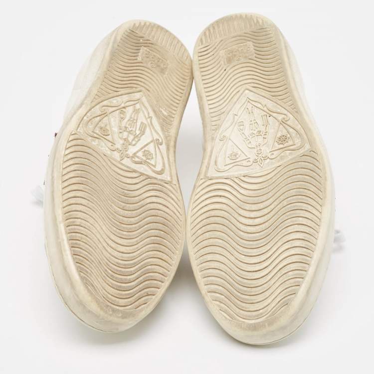 Pre Owned Gucci White Leather and Snakeskin Ace Sneakers Size 38