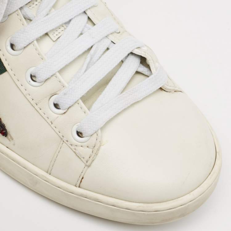 Pre Owned Gucci White Leather and Snakeskin Ace Sneakers Size 38