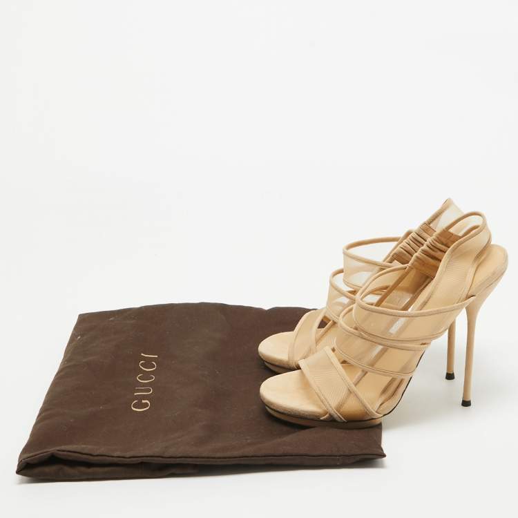 مملوكة مسبقًا Gucci Cream Suede and Mesh Ankle Strap Sandals Size 38.5