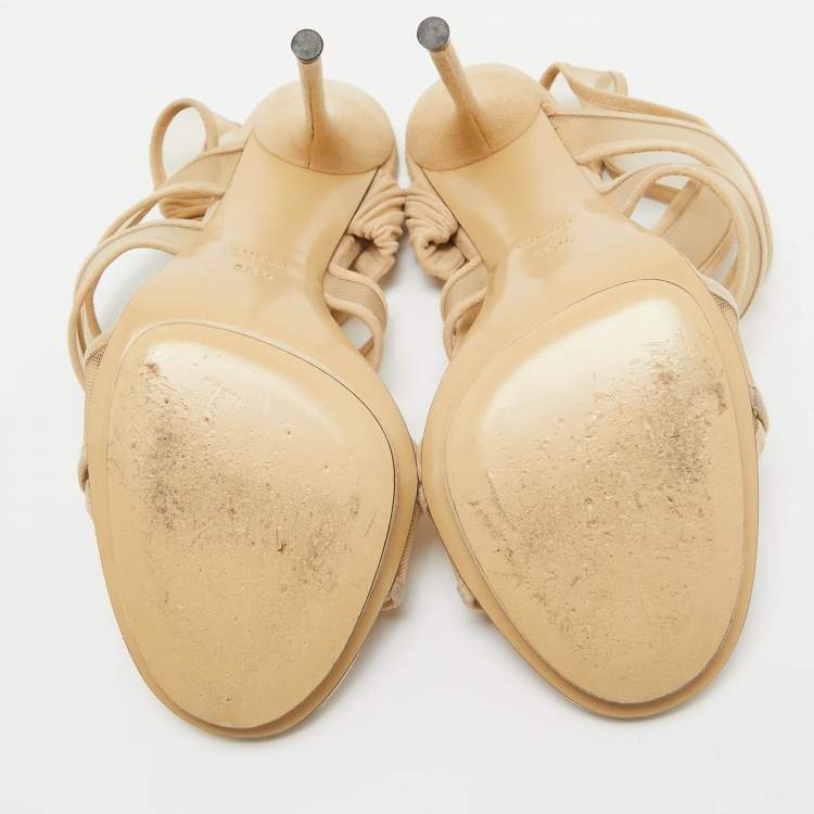 مملوكة مسبقًا Gucci Cream Suede and Mesh Ankle Strap Sandals Size 38.5
