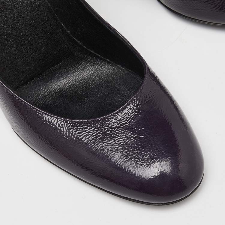 Pre Owned Gucci Purple Patent Leather Wedge Pumps Size 38