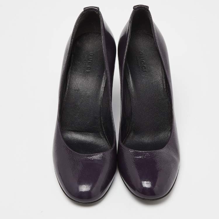 Pre Owned Gucci Purple Patent Leather Wedge Pumps Size 38