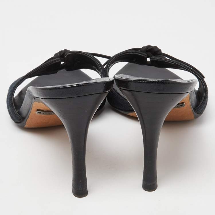 Gucci Black Monogram Canvas Bow Slide Sandals Size 36