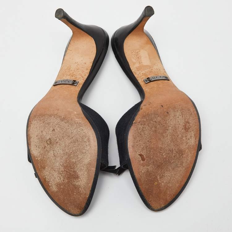 Gucci Black Monogram Canvas Bow Slide Sandals Size 36