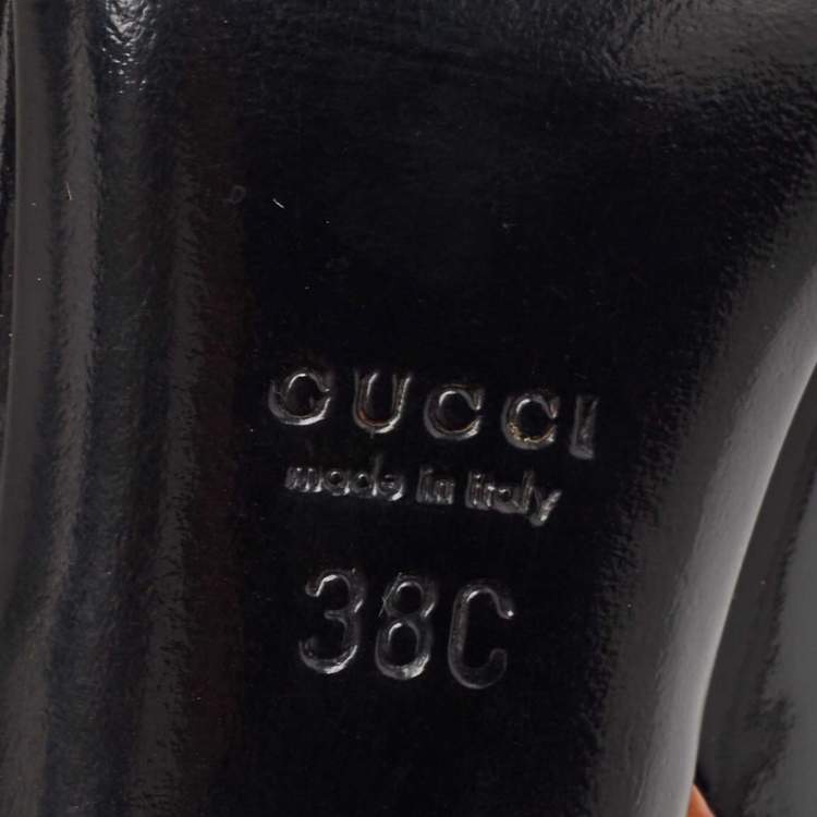 Pre Owned Gucci Black/Brown Tortoise Patent Leather Round Toe Pumps Size 38