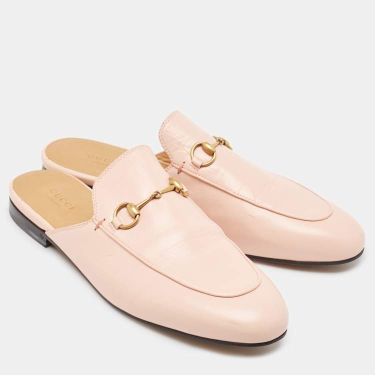 Pre Owned Gucci Pink Leather Princetown Mules Size 40
