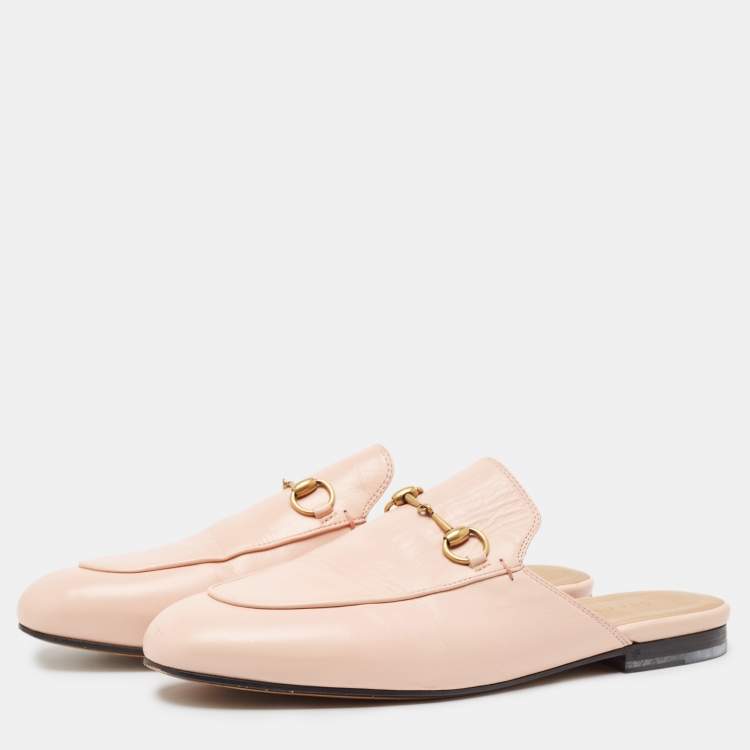 Pre Owned Gucci Pink Leather Princetown Mules Size 40