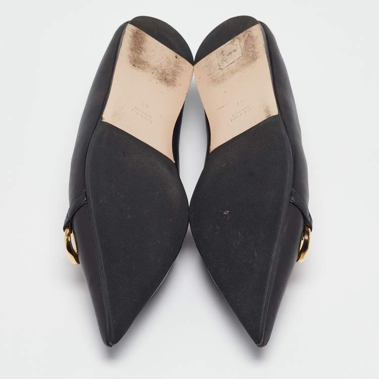 Pre Owned Gucci Black Leather Horsebit Collapsable Ballet Flats Size 41