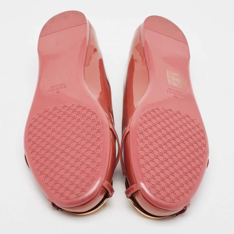 Pre Owned Gucci Brown Patent Leather GG interlocking Buckle Ballet Flats Size 38.5