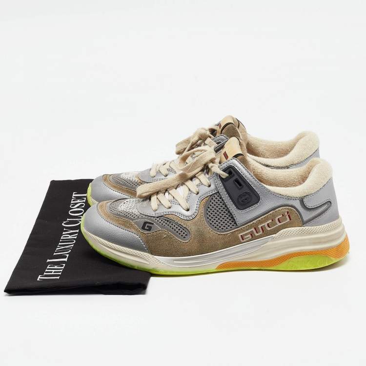 مملوكة مسبقًا Gucci Grey/Beige Suede and Mesh Ultrapace Sneakers Size 38
